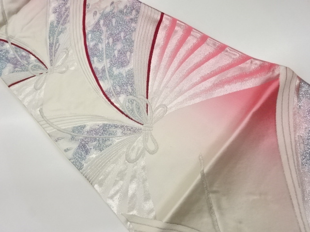 リサイクル　蝶結びに抽象孔雀羽根模様織出し袋帯